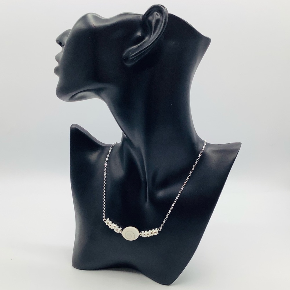 ❤️NEW Necklace Bar Shiva Eye Shell Spiral Puka Shell White Tan Silver Tone